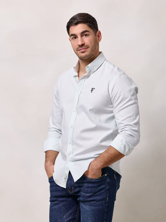 Camisa Oxford Listrada | Verde Sálvia