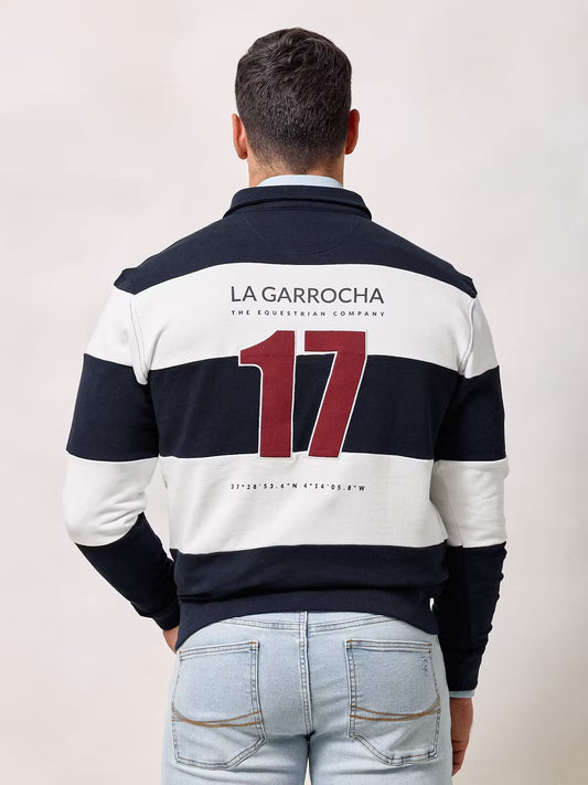 Sweatshirt Polo Listrado | Azul Marinho