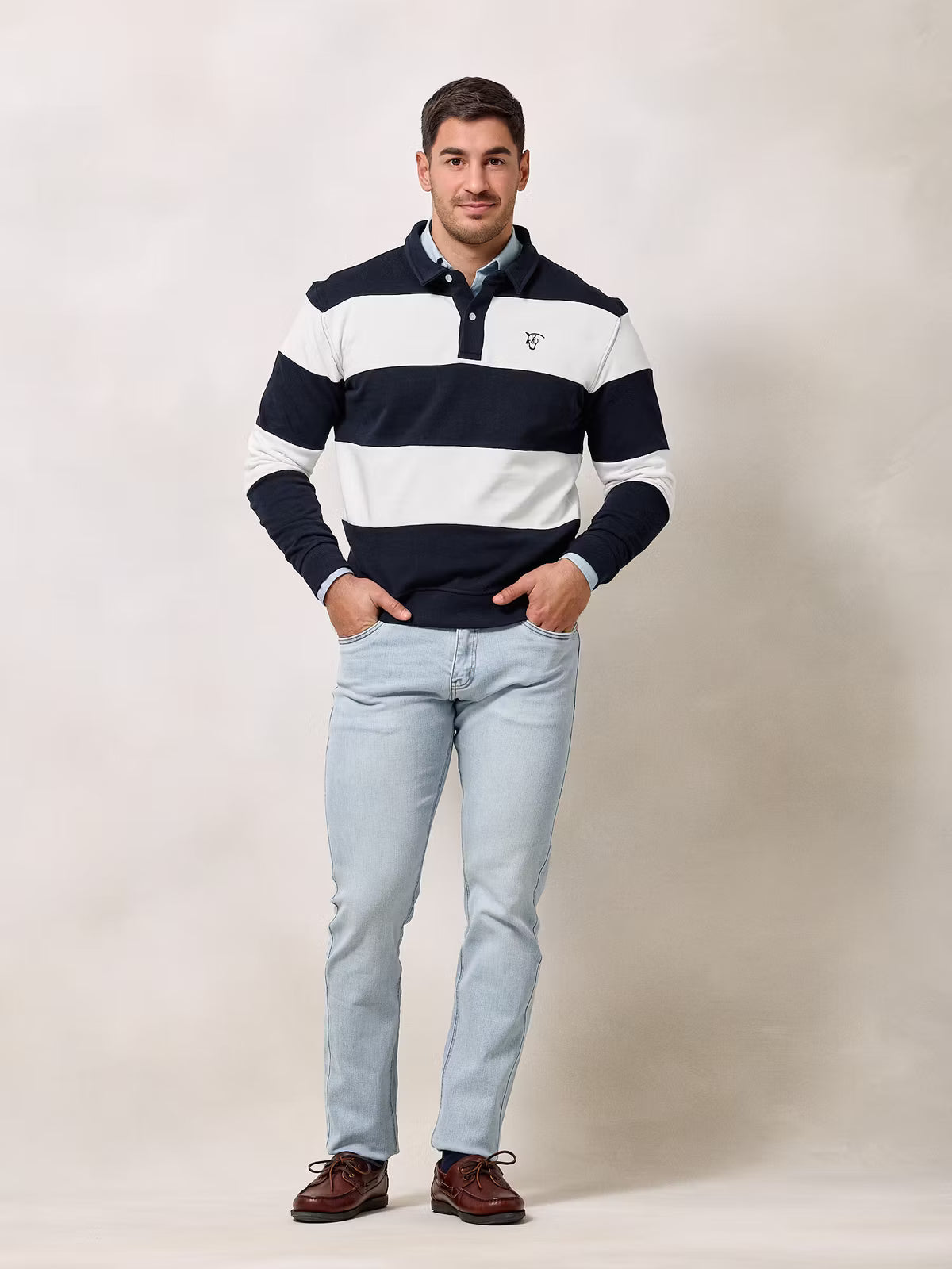 Sweatshirt Polo Listrado | Azul Marinho